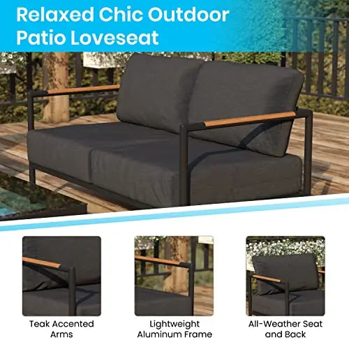 Flash Furniture Modern Patio Furniture Loveseat - Charcoal Cushions Flash Furniture