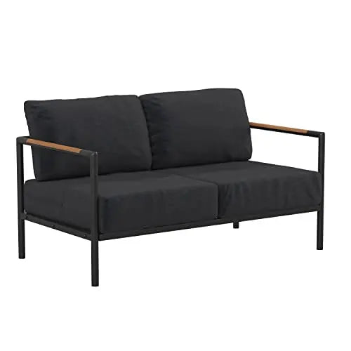 Flash Furniture Modern Patio Furniture Loveseat - Charcoal Cushions Flash Furniture