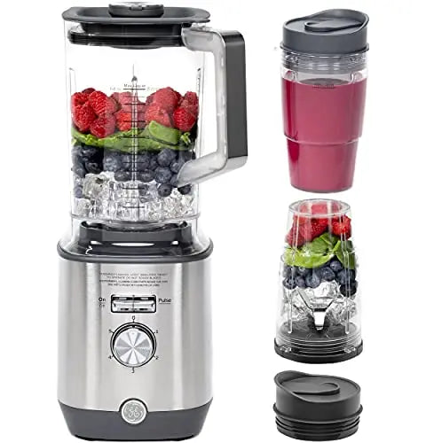 GE 5-Speed Kitchen Blender + (2) 16 Oz Blender Cups - Stainless Steel GE