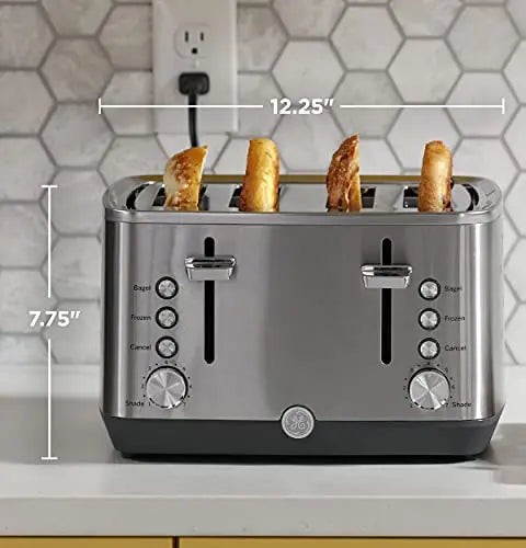 GE Stainless Steel Toaster | 4 Slice Extra Wide Toaster Slots - Stainless Steel GE