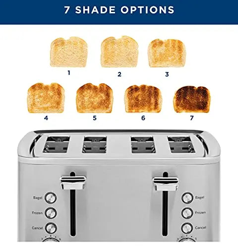 GE Stainless Steel Toaster | 4 Slice Extra Wide Toaster Slots - Stainless Steel GE