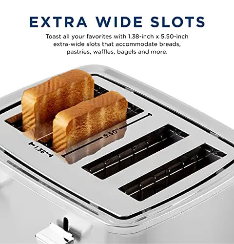 GE Stainless Steel Toaster | 4 Slice Extra Wide Toaster Slots - Stainless Steel GE