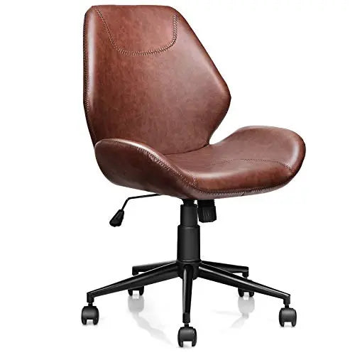 Giantex Office Chair | Ergonomic Mid-Back PU Leather Armless Chair - Brown Giantex