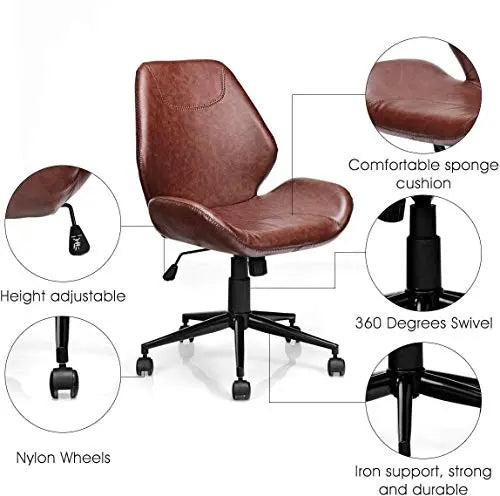 Giantex Office Chair | Ergonomic Mid-Back PU Leather Armless Chair - Brown Giantex