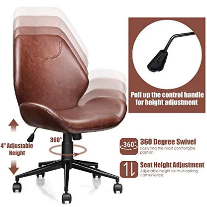 Giantex Office Chair | Ergonomic Mid-Back PU Leather Armless Chair - Brown Giantex