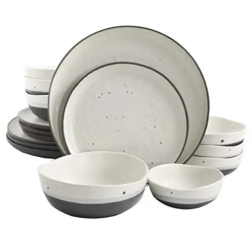 Gibson Elite Rhinebeck Double Bowl Dinnerware 16-Piece Set - White and Black Gibson Elite