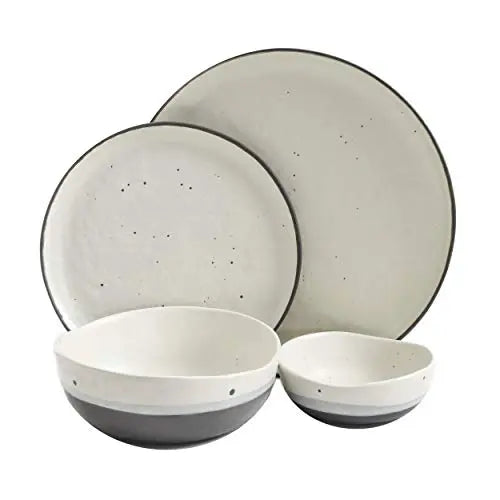 Gibson Elite Rhinebeck Double Bowl Dinnerware 16-Piece Set - White and Black Gibson Elite