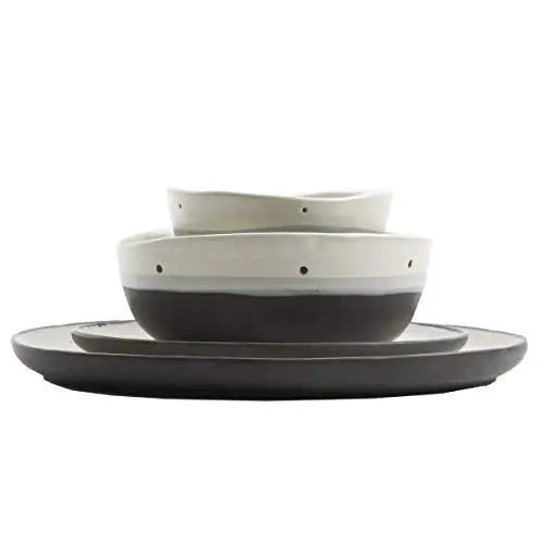 Gibson Elite Rhinebeck Double Bowl Dinnerware 16-Piece Set - White and Black Gibson Elite