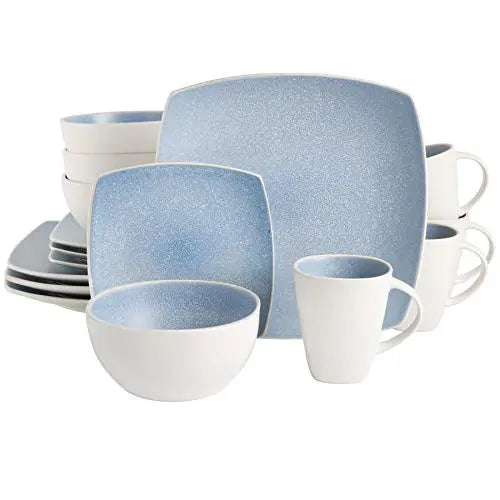 Gibson Elite Soho Lounge Reactive Glaze Stoneware Dinnerware 16-Piece Set, Serves 4 - Aqua Blue Gibson Elite