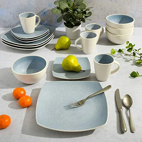 Gibson Elite Soho Lounge Reactive Glaze Stoneware Dinnerware 16-Piece Set, Serves 4 - Aqua Blue Gibson Elite