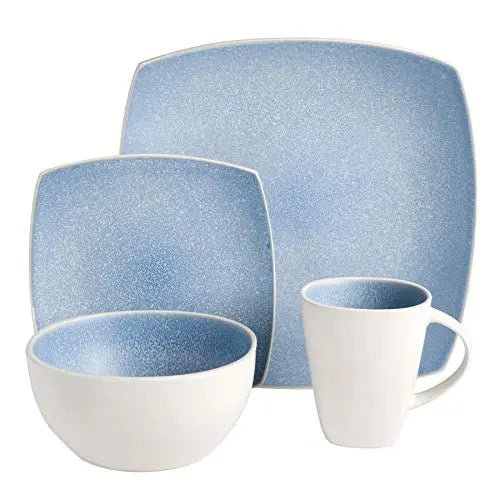 Gibson Elite Soho Lounge Reactive Glaze Stoneware Dinnerware 16-Piece Set, Serves 4 - Aqua Blue Gibson Elite