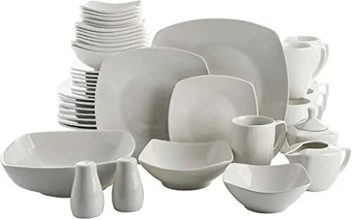 Gibson Home Zen Buffet 39-Piece Square Shaped Dinnerware Set, Serves 6 - White Gibson Home