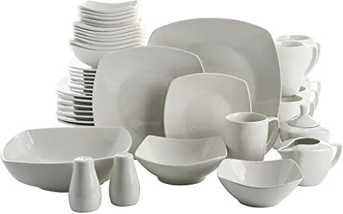 Gibson Home Zen Buffet 39-Piece Square Shaped Dinnerware Set, Serves 6 - White Gibson Home