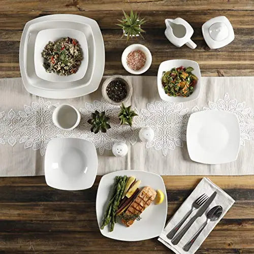 Gibson Home Zen Buffet 39-Piece Square Shaped Dinnerware Set, Serves 6 - White Gibson Home