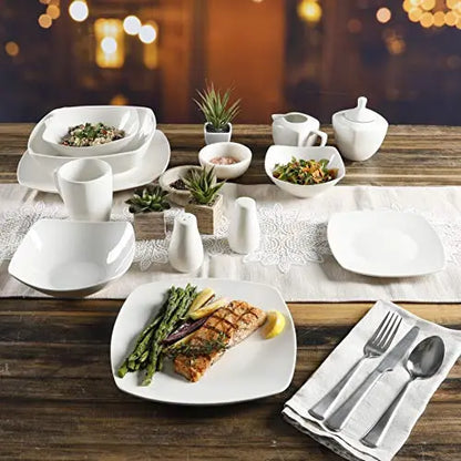 Gibson Home Zen Buffet 39-Piece Square Shaped Dinnerware Set, Serves 6 - White Gibson Home