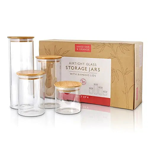 Essos Glass Jars with Wooden Lids, Set of 2 Airtight Storage