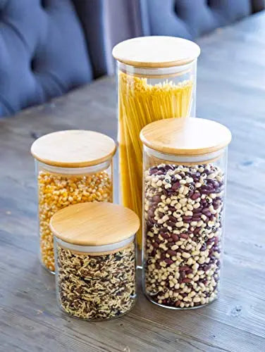 Glass Food Storage Containers with Bamboo Lids - Set of 4 Kitchen Canisters Sweetzer & Orange