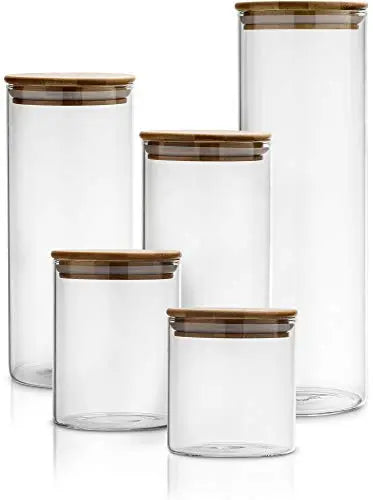 Glass Kitchen Canisters with Airtight Bamboo Lid - Set of 5 Le'raze