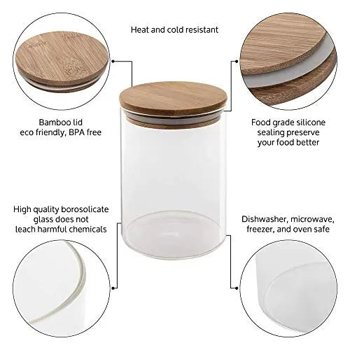 Glass Kitchen Canisters with Airtight Bamboo Lid - Set of 5 Le'raze