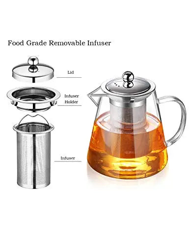 Glass Teapot with Infuser, Stovetop Safe, 43oz/1300ml - Clear TMOST