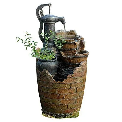 Glenville Water Pump Cascading Water Fountain - Brown/Black Jeco