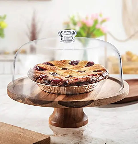 Godinger Cake Stand | Wooden  Footed Cake Plate with Shatterproof Acrylic Lid - Brown Godinger