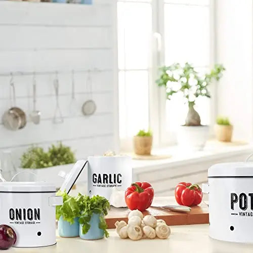 Granrosi Aesthetic Farmhouse Kitchen Storage Canister Set of 3 - White Granrosi