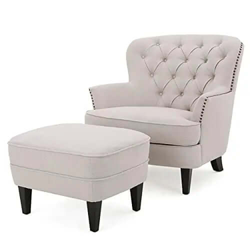 Great Deal Furniture Alfred Fabric Club Chair - Natural with Ottoman Great Deal Furniture