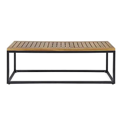 Great Deal Furniture Drew Outdoor Industrial Acacia Wood and Iron Bench - Teak and Black Great Deal Furniture