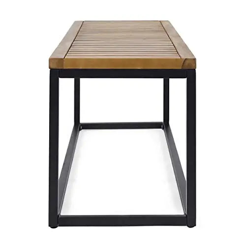 Great Deal Furniture Drew Outdoor Industrial Acacia Wood and Iron Bench - Teak and Black Great Deal Furniture