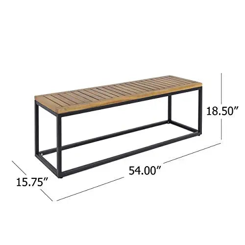 Great Deal Furniture Drew Outdoor Industrial Acacia Wood and Iron Bench - Teak and Black Great Deal Furniture