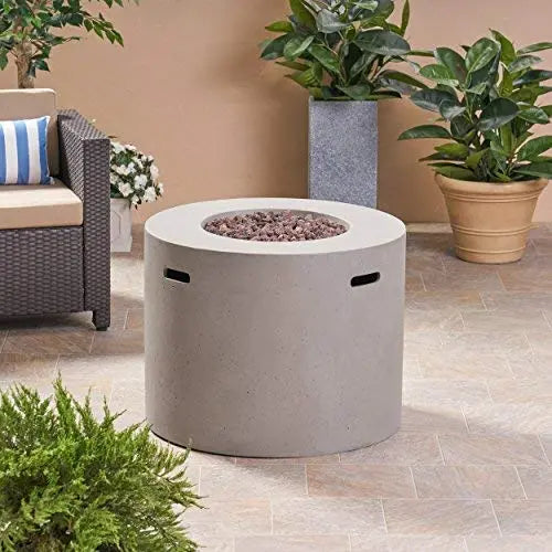 Great Deal Furniture Leo Outdoor 31" Round Light Weight Concrete Gas Burning Fire Pit - Light Gray Great Deal Furniture