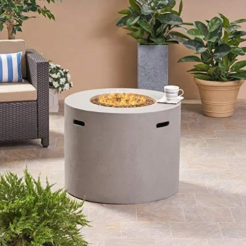 Great Deal Furniture Leo Outdoor 31" Round Light Weight Concrete Gas Burning Fire Pit - Light Gray Great Deal Furniture