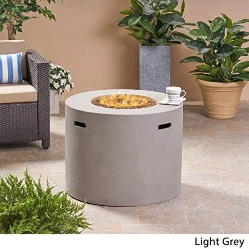 Great Deal Furniture Leo Outdoor 31" Round Light Weight Concrete Gas Burning Fire Pit - Light Gray Great Deal Furniture