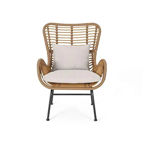 Great Deal Furniture Set of 2 Crystal Outdoor Wicker Club Chairs with Cushions - Light Brown and Beige Great Deal Furniture