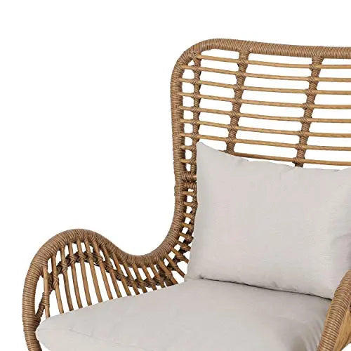 Great Deal Furniture Set of 2 Crystal Outdoor Wicker Club Chairs with Cushions - Light Brown and Beige Great Deal Furniture