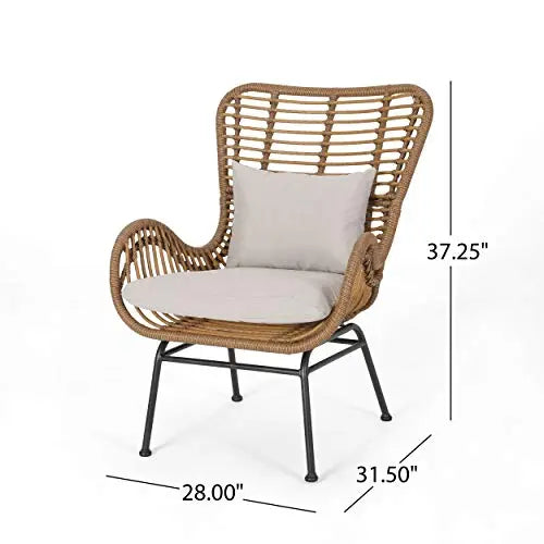 Great Deal Furniture Set of 2 Crystal Outdoor Wicker Club Chairs with Cushions - Light Brown and Beige Great Deal Furniture