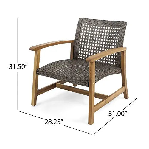 Great Deal Furniture Set of 2 Viola Outdoor Wood and Wicker Club Chairs - Teak Finish and Mixed Mocha Great Deal Furniture