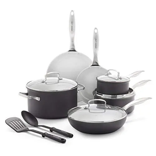 GreenLife Classic Pro Healthy Ceramic Nonstick Cookware 12-Piece Set - Light Gray GreenLife