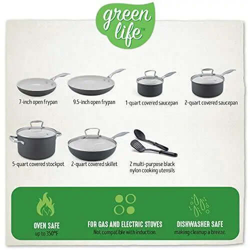 GreenLife Classic Pro Healthy Ceramic Nonstick Cookware 12-Piece Set - Light Gray GreenLife