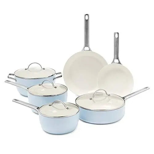 GreenPan Padova Ceramic Non-Stick 10-Piece Cookware Set - Light Blue GreenPan