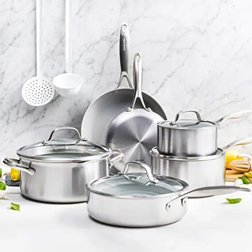 GreenPan Venice Pro Stainless Steel Ceramic Nonstick Cookware 10-Piece Set GreenPan