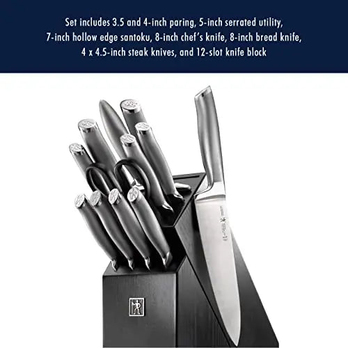 HENCKELS Modernist 13-pc Knife Set with Block, Chef Knife, Paring Knife, Steak Knife, Black, Stainless Steel HENCKELS