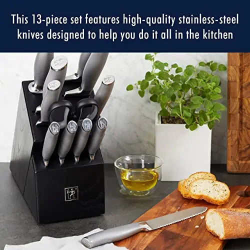 HENCKELS Modernist 13-pc Knife Set with Block, Chef Knife, Paring Knife, Steak Knife, Black, Stainless Steel HENCKELS