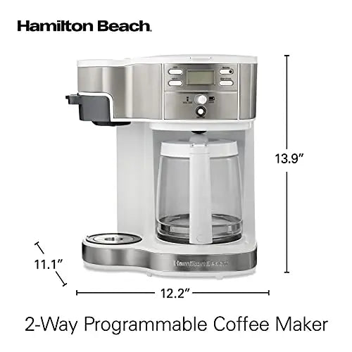 Hamilton Beach 2-Way Brewer Coffee Maker, Single-Serve and 12-Cup Pot - White Hamilton Beach