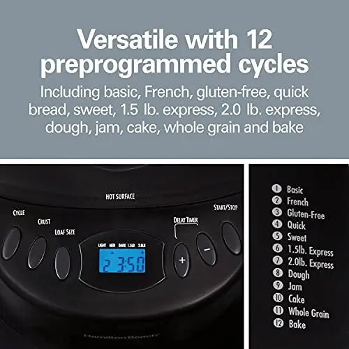 Hamilton Beach Bread Maker Machine, 12 Settings - Black Hamilton Beach