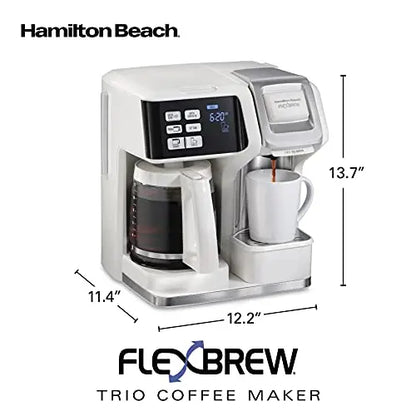 Hamilton Beach FlexBrew Trio 2-Way Coffee Maker, Compatible with K-Cup Pods or Grounds, Combo, Single Serve & Full 12c Pot, White Hamilton Beach