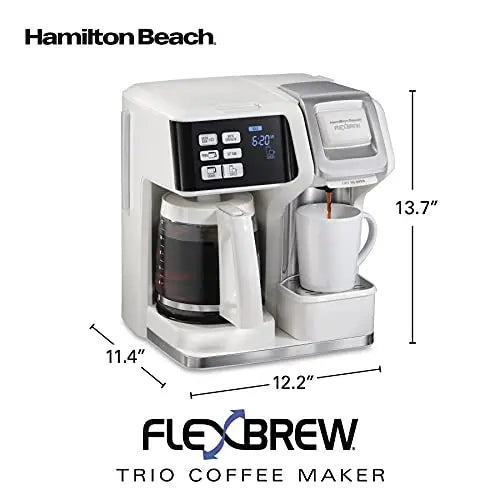 Hamilton Beach FlexBrew Trio 2-Way Coffee Maker, Compatible with K-Cup Pods or Grounds, Combo, Single Serve & Full 12c Pot, White Hamilton Beach