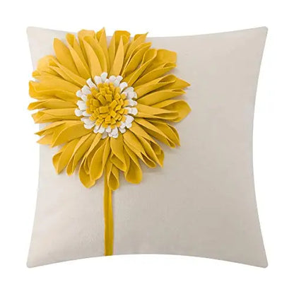 Handmade Flower Accent Decorative 3D Sunflower Throw Pillow Cover | Cushion Cover Aesthetic Farmhouse Cushion Cover, 18"x18" - Gold Yellow JWH