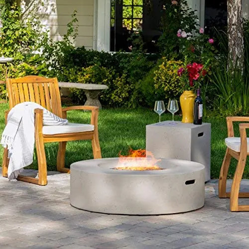 Hearth 50K BTU Outdoor Gas Fire Pit Table with Tank Holder, Circular - Light Grey GDF Studio